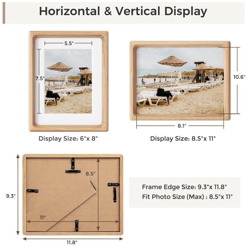Heimlove 8.5X11 Picture Frames Natural Oak,Original Wood Hand Make Crafted Photo Frame with Mat to 6X8 Graduation Picture Display,Family Picture,Wedding Picture Tabletop & Wall Decoration - Image 3